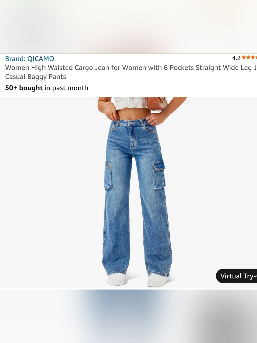 QICAMO Womens Jean Cargo Pants Size 14